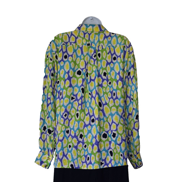 C0 Auth ESCADA BY MARGARETHA LEY Turquoise Lime Yellow Silk Shirt Blouse Size 38 - Picture 2 of 5
